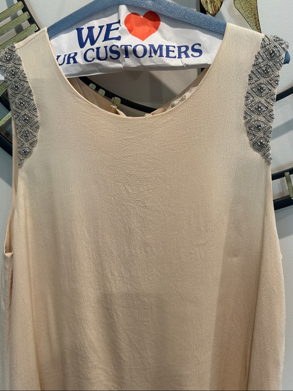 Miss Me Cream Layered Chiffon High-Low Tank with Beaded Shoulders - Picture 3 of 3